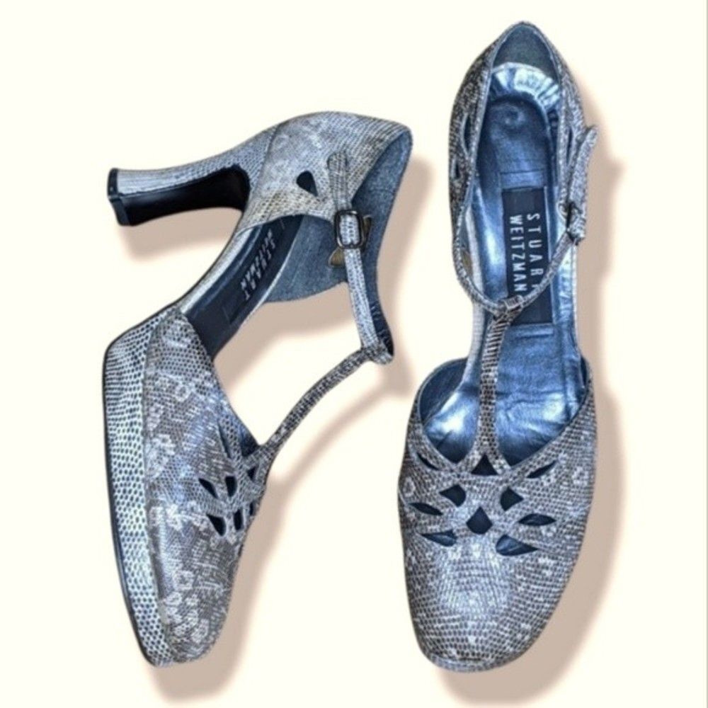 Stuart Weitzman Brown Snakeskin Retro Platform He… - image 1